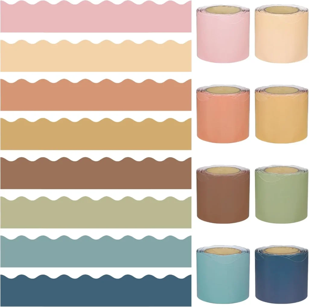 Bordes de tablón de anuncios bohemio de 262 pies, decoraciones de tablón de anuncios festoneado colorido, adorno de borde bohemio para aula y escuela