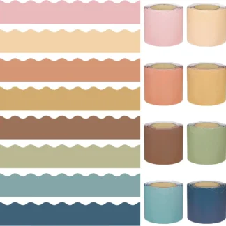 Bordes de tablón de anuncios bohemio de 262 pies, decoraciones de tablón de anuncios festoneado colorido, adorno de borde bohemio para aula y escuela