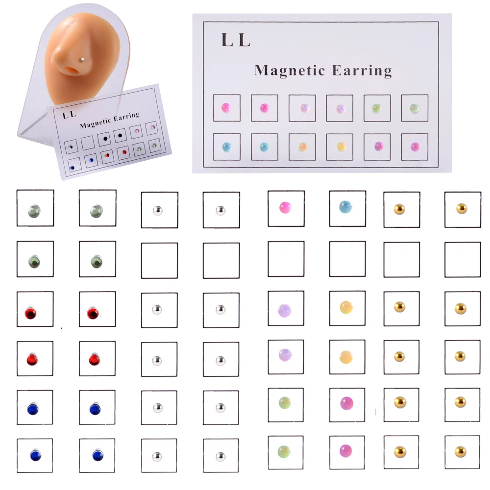 Anillo magnético para cartílago de la oreja, joyería no perforada, Piercings para pendientes, labio, Labret, perno prisionero, nariz, falso, 12 piezas por juego, venta al por mayor
