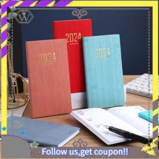 Nuevo 8 Uds 2024 cuaderno de bolsillo planificador pequeño calendario cuero PU + papel para monedero 6,8X3,8 pulgadas, agenda diaria semanal y mensual
