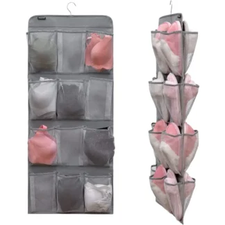 Organizador de zapatos colgante de doble cara para armario con colgador giratorio, soporte para Zapatero colgante con 24 bolsillos grandes (bolsillo de malla gris