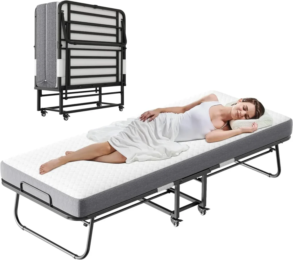 Cama plegable grande de 75.0 x 46.0 in con colchón para adultos, cama plegable resistente para invitados con colchón grueso de espuma viscoelástica, cama plegable