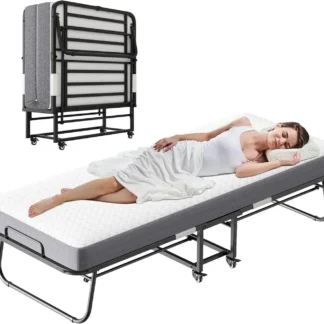 Cama plegable grande de 75.0 x 46.0 in con colchón para adultos, cama plegable resistente para invitados con colchón grueso de espuma viscoelástica, cama plegable