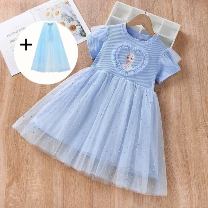 Vestidos infantiles para niñas de verano de manga corta Disney Frozen Elsa fiesta de cumpleaños disfraz de lentejuelas vestido de princesa ropa diaria para niños