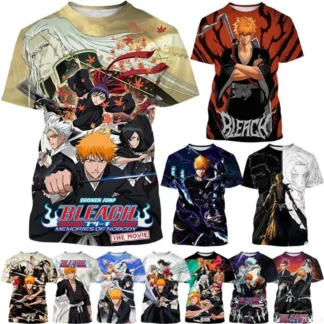 Camiseta deportiva con estampado 3D de secado rápido para hombre, camiseta transpirable de talla grande de Anime BLEACH Harajuku Street, ropa informal de moda de manga corta