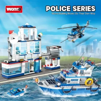 Estación de Policía de Ciudad Militar Pioneer Woma Town para niños, ensamblaje, modelo, bloques de construcción, juguete