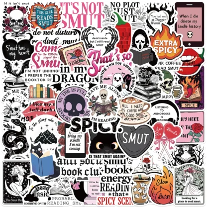 50 Uds. Lector de calaveras estéticas de dibujos animados Retro, pegatinas de Smut de bruja picante para ordenador portátil, botella de agua, equipaje, cuaderno, calcomanías impermeables