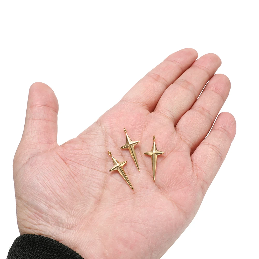 5 uds. De dijes de estrella cruzada chapados en oro de acero inoxidable, collares, colgantes para joyería delicada DIY, fabricación de pendientes, accesorios para pulseras
