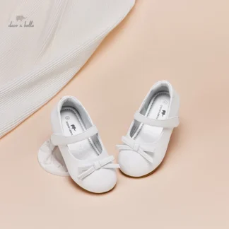 Zapatos planos de cuero con lazo blanco para niña, zapatillas de Princesa a la moda para fiesta de cumpleaños, primavera, DB1240207