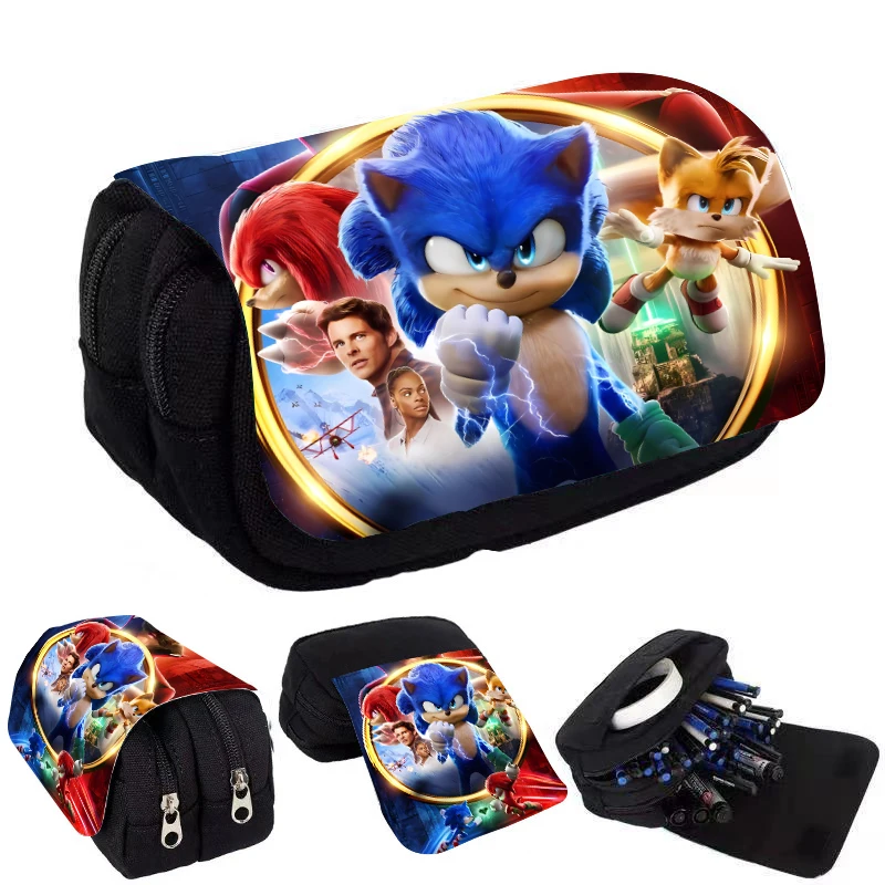 Nuevo estuche de lápices Sonics de gran capacidad, bolsa de bolígrafos de dibujos animados de Anime, suministros para estudiantes de escuela primaria y secundaria, papelería, regalo para niños