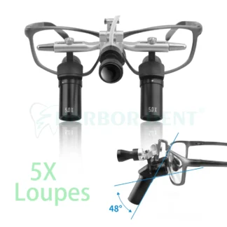 Dental 48 ° Ergo Loupes 5X Lupas binoculares con foco LED de 5W Herramientas quirúrgicas de odontología