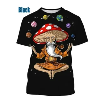 2025 camiseta con estampado 3D de setas para hombre, camiseta con patrón de plantas de verano, camiseta con cuello redondo, camiseta informal de dibujos animados de alta calidad, manga corta Unisex