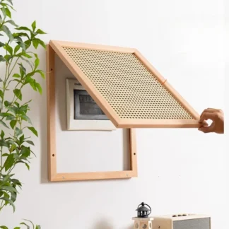 Cubierta de caja eléctrica de ratán tejido de madera, caja de disyuntor montada en la pared, decoración de pared de salón, gabinete eléctrico de entrada