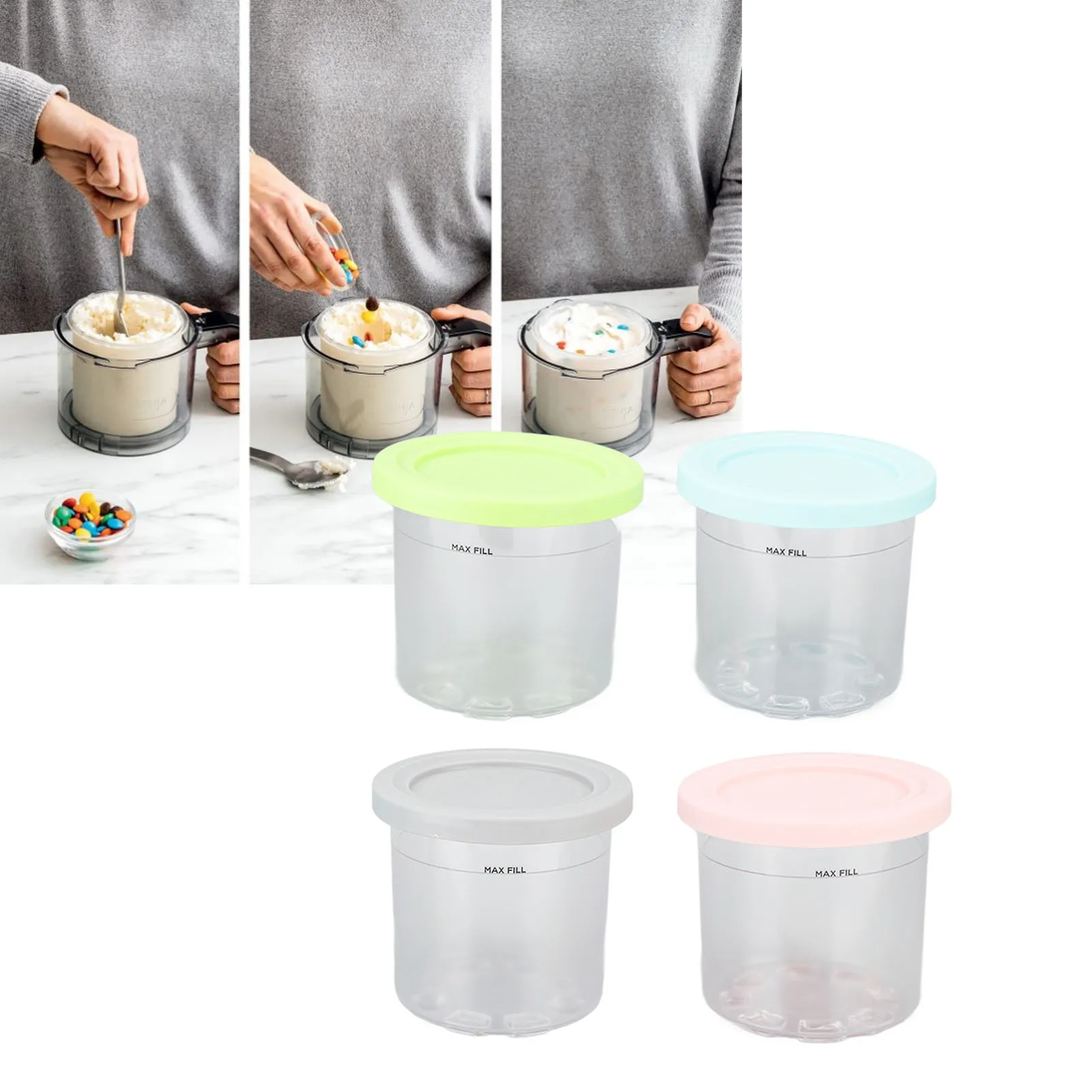 Recipiente de helado de repuesto, latas de helado de plástico de repuesto para fabricantes de helados Creami Ninja NC299AMZ NC300s Series