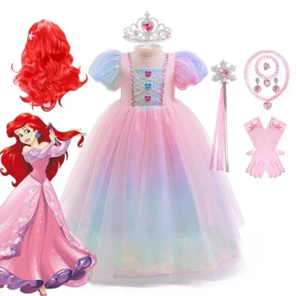 2025 nuevo disfraz de Cosplay de La Sirenita Ariel de Disney para niñas, vestido de fiesta de princesa para niños, traje de fiesta de cumpleaños y Halloween de verano