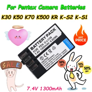 Batería de 9,62Wh 1300mAh D-LI109 para baterías de cámara Pentax K30 K50 K70 K500 KR K-S2 K-S1