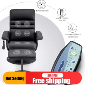 Sillón reclinable de primera calidad con otomana, sillón reclinable con masaje, silla de salón giratoria 360 de piel sintética 7902