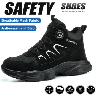Zapatos de seguridad con botón giratorio, zapatos de trabajo con punta de acero para hombres, botas de trabajo de construcción, nuevas botas de seguridad indestructibles para hombres