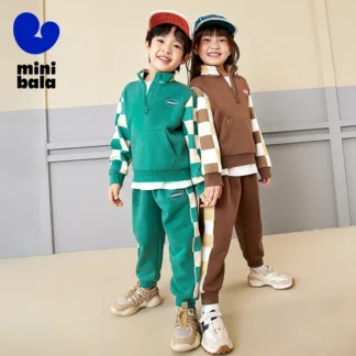Mini Bala Conjunto de sudadera Unisex para niños, uniforme de estilo escolar para bebés, conjunto de 2 piezas, Sudadera con cuello, pantalones deportivos