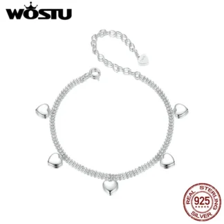 WOSTU, pulseras de cadena con cuentas de corazón de amor para amantes de doble capa de Plata de Ley 925 para mujer, eslabones gruesos apilables, regalo de fiesta de muñeca