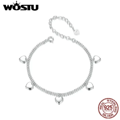 WOSTU, pulseras de cadena con cuentas de corazón de amor para amantes de doble capa de Plata de Ley 925 para mujer, eslabones gruesos apilables, regalo de fiesta de muñeca