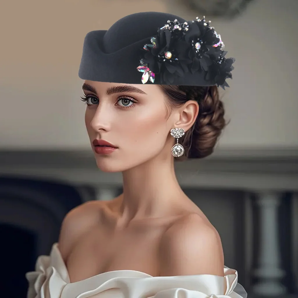 Elegante sombrero Fedora de lana con decoración de plumas, gorro tipo campana de estilo Vintage para boda, cóctel, fiesta, trajes de iglesia