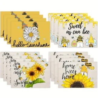 Manteles Individuales con estampado de girasoles Vintage, manteles individuales rectangulares lavables para mesa de comedor para reuniones de interiores, decoración de mesa de temporada