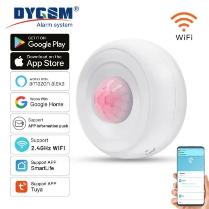 Sensor de detección de movimiento PIR inteligente, alarma antirrobo de seguridad, Control por aplicación Smart Life, compatible con Alexa y Google Home, Tuya, WiFi