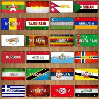 [YZFQ] 30X15CM bandera nacional Marruecos Noruega Chipre cartel de chapa de Metal ciudad recuerdo de viaje pared Pub tienda HomeCraft decoración DC-1345B