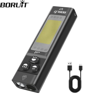 BORUiT U7 EDC UV LED linterna Max.1100LM tipo C luz de trabajo recargable USB-C banco de energía Camping linterna de bolsillo con imán