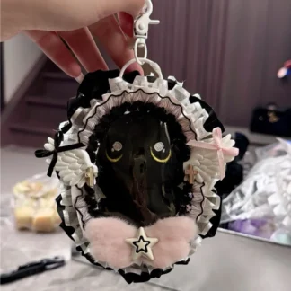 Bolsa para muñecas de 10cm, bolsa colgante a prueba de polvo con llavero, caja de almacenamiento, regalo para muñecas de peluche, muñecas de dibujos animados