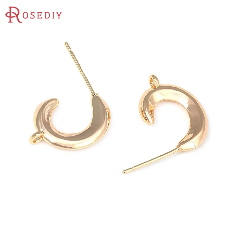 Pendientes curvos de latón para mujer, aretes de 6 piezas, Color dorado de 18K, alfileres, suministros de joyería de alta calidad, accesorios
