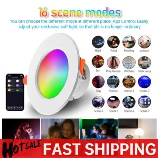 Luz descendente LED inteligente de 10W, lámpara empotrable de techo Compatible con Bluetooth, Panel de luz redondo 2700K-6500K para decoración de sala de estar y dormitorio