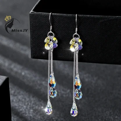 Pendientes largos con borlas de cristal, aretes ultrabrillantes, modernos, simples, versátiles