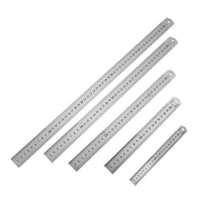 Regla recta de acero inoxidable con escala de Metal, accesorio de escritura de papelería, herramienta de mano, suministros de oficina escolar