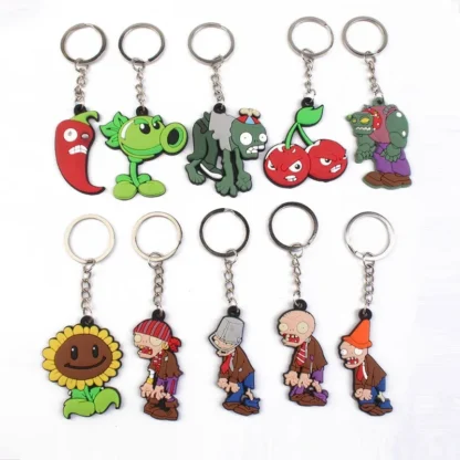 Planta de dibujos animados vs. Colgante de PVC de Zombies, Personaje de Anime, cubo de hierro, llavero de coches de girasol y zombis, colgantes para pareja, regalo de cumpleaños