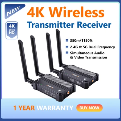 Vrriis 350M 4K Transmisor y receptor HDMI inalámbrico 2.4/5G Kit extensor para computadora portátil, PS4/5, cámara, DSLR al proyector TV