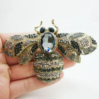 Broche Vintage de cristal de abeja de lujo para mujer, broche de estilo gótico con insecto, colgante de Pin, diamantes de imitación de cristal negro para mujer