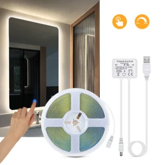 Espejo de maquillaje LED para tocador de baño, iluminación de fondo con Sensor táctil, luz de espejo regulable, USB, tira de luces COB de 5V