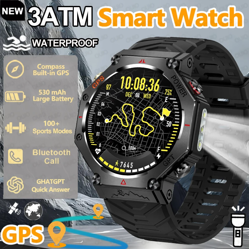 Reloj inteligente deportivo para exteriores 2025, GPS, brújula GNSS de doble banda integrada, resistente al agua, asistente militar AI, reloj inteligente deportivo para hombres y mujeres