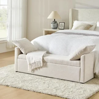 Banco de almacenamiento moderno con cojines, banco otomano de dormitorio extra largo de 59,4 pulgadas para el final de la cama, cómodo tapizado