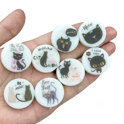 10 unidades de cuentas circulares de silicona luminosas de la serie Cat, mordedor para bebé, bolígrafo de cuerda DIY, cadenas para pezones, accesorios de joyería, cuentas focales