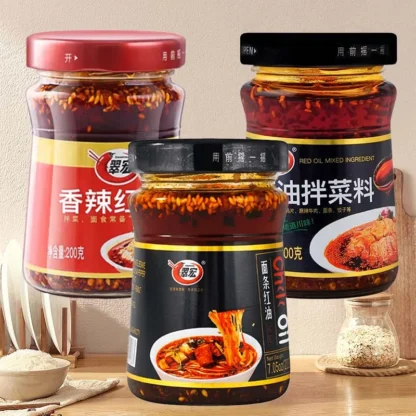 Salsa de chile caliente roja CuiHong, aceite de chile picante con semillas de sésamo, aceite de chile para fideos 7,06 oz (200 g) * 5 paquetes