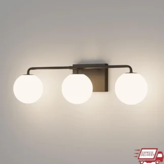 Lámparas de tocador de baño modernas de 3 luces, globo de cristal negro, apliques industriales impermeables, fácil instalación, pared con cable