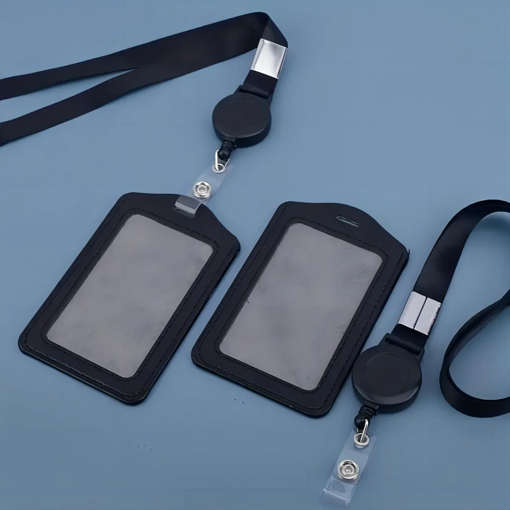 Cordón con insignia con cremallera negra: cuero sintético duradero, perfecto para permisos de trabajo, insignias de identificación, material de oficina, material escolar