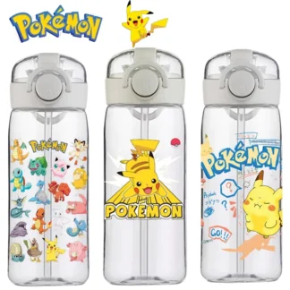 Botella de agua deportiva Pokemon Pikachu de 400ML, vaso a prueba de fugas de gran capacidad con dibujos animados para exteriores, vaso de plástico portátil motivacional con pajita
