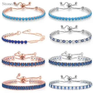 Pulsera de tenis de cristal azul para hombre y mujer, brazalete ajustable de varias formas, cadena corta CZ, joyería a mano