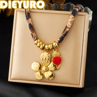 DIEYURO 316L Acero inoxidable dorado flor Irregular rojo goteo colgante collar señora nueva impermeable océano cuello cadena joyería