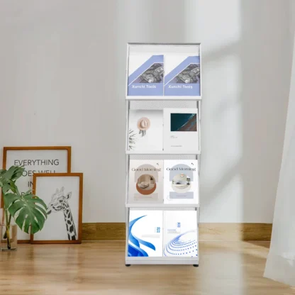 46*37*132cm soporte plegable para folletos de 4 niveles soporte para folletos plegable para libros revistas folletos periódicos blanco