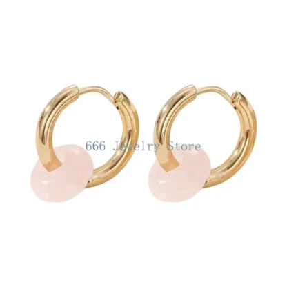 F2td Fashionable Natural Stone Hoop Anillos orejas redondas Pendientes oreja círculo Hobles con piedra para